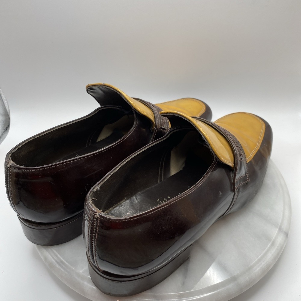 Father and Son Loafers Men's 19.5D Patent Leather Brown / Yellow Dress Shoes - Picture 5 of 16